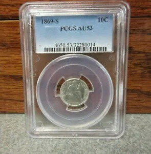 1869-S リバティ シーテッド ダイム PCGS : AU53 : オリジナルの光沢、希少な美しさ