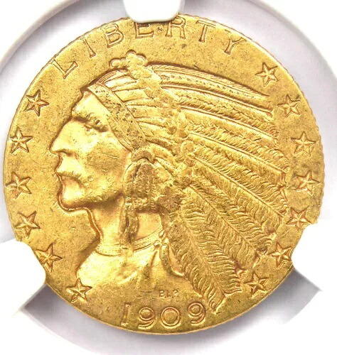 1909-S インディアン ゴールド ハーフ イーグル $5 コイン - NGC AU58 - 希少なサンフランシスコ日付!｜WORLD RESOURCE【KING店】