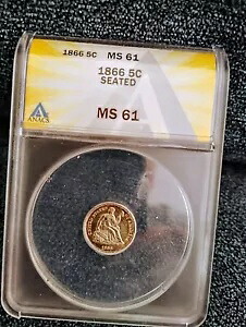1866 P シーテッド リバティ ハーフダイム MS 61 グレード希少ビジネス ストライク PQ コイン