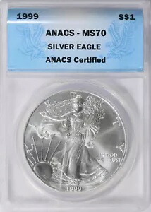 1999 $1 アメリカン シルバー イーグル ANACS MS70 ブルーラベル