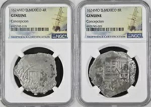 1624 Mo D メキシコ 4 レアル & 8 レアル コンセプシオン難破船 NGC 本物のシルバー コブ