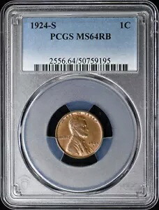 1924-S 1C リンカーン セント タイプ 1 ウィート リバース PCGS MS64RB
