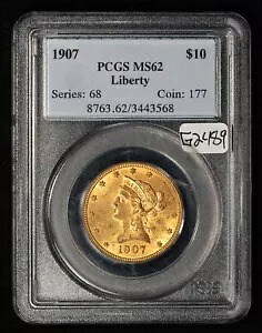 1907 G$10 リバティ ヘッド テン ダラー ゴールド イーグル - 派手 - PCGS MS 62 - SKU-G2489