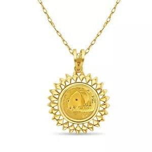 1/20オンス中国パンダ金貨アステカベゼルネックレス付き