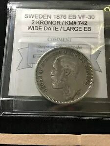 1876 EB スウェーデン、2 クローナ、コイン マート グレード**VF-30**ワイド デイト ラージ EB KM# 742｜WORLD RESOURCE【KING店】