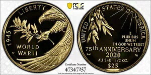 2020-W 第二次世界大戦終結 75 周年記念 $25 .9999 ゴールド ? PCGS PR69 DCAM ? ボックス & COA