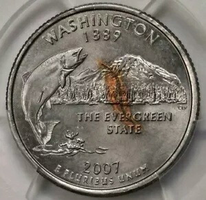 2007 PCGS MS64 ワシントン州クォーター造幣局の残留毛が衝突