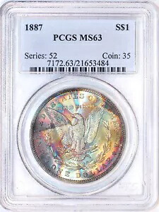 1887 モーガン シルバー ダラー | PCGS MS63 |ネオンレインボーエンドオブロールリバーストーニング 474,760円