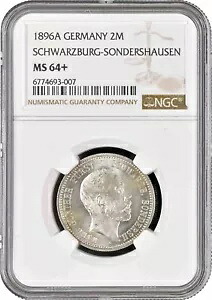 シュヴァルツブルク・ゾンダースハウゼン 2 マーク 1896、NGC MS64+、「チャールズ・ギュンター (1880-1909)」 487,520円