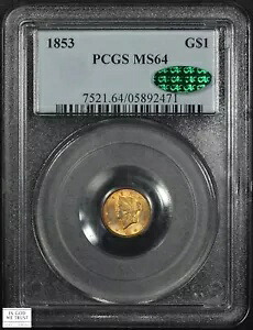 1853 タイプ 1 リバティ ヘッド 1 ドル ゴールド G$1 PCGS MS 64 CAC