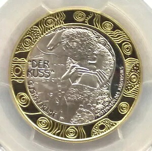 オーストリア 1997 グスタフ キルムト「キス」 250 ユーロ PCGS PR68 金貨、プルーフ、レア