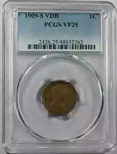 1909 S VDB リンカーン セント、PCGS VF-25