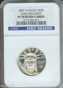 2007-W $50 プラチナ イーグル 1/2 オンスNGC PF70 プルーフ PR70 初期リリース ER