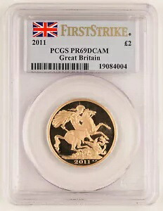 イギリス UK 2011 2 ポンド/ソブリン 0.47 オンス AGW ゴールド プルーフ コイン PCGS PR69 DC 475,200円