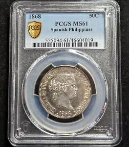 1868 50C PCGS MS61 スペイン語 フィリピン - 46604019