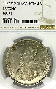 ドイツ諸州 ザクセン州 1822 IGS ターラー コイン NGC MS 61 VZ/F.STG ターラー マイニング UNC