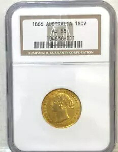 オーストラリア ゴールド ソブリン 1866 シドニー スラブ AU58 レアジェム CV $3900|WORLD RESOURCE【KING店】
