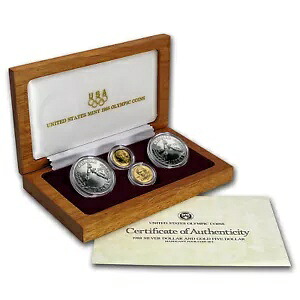 1988 4-Coin Commem オリンピック セット BU & プルーフ (箱と COA 付き)