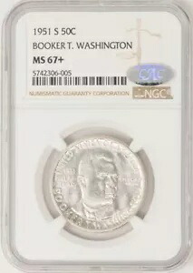 1951-S ブッカー T ワシントン ハーフ 50c MS67+ NGC CAC 947787-7