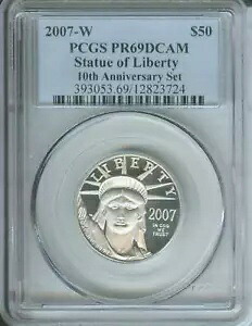 2007-W 10 周年記念 $50 プルーフ プラチナ 1/2 オンスPCGS PR69 PF69 !!!
