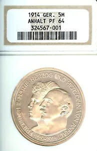 ドイツ諸州 アンハルト＝デッサウ 1914 5 マルクコイン Thaler ターラー NGC PF 64 PROOF PP