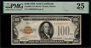 1928 $100 ゴールド証明書 FR-2405 - グレード PMG 25 - 非常に上質