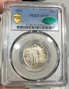 1921 スタンディング リバティ クォーター、PCGS CAC によって AU55 に格付け キー デート コイン 希少