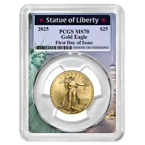 プレセール - 2025 $25 1/2 オンス アメリカン ゴールド イーグル PCGS MS70 FDOI 自由の女神像