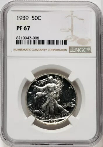 1939 US ウォーキング リバティ シルバー ハーフダラー プルーフ 50C - NGC PF 67
