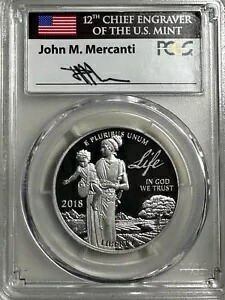 1オンス $100 プルーフ プラチナ イーグル ライフ コイン 2018 W PCGS PR70DCAM Mercanti Sig FDOI