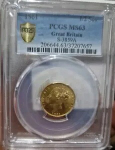 1861 年 イギリス ハーフソブリン金貨 PCGS MS63 レア
