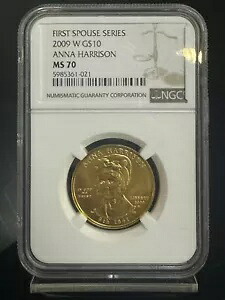 2009-W $10 ゴールド アンナ ハリソン 最初の配偶者 PCGS MS70 パーフェクト コイン
