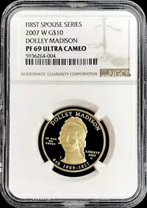 2007-W ゴールド US $10 ドリー マディソン 配偶者 コイン NGC プルーフ 69 ウルトラ カメオ