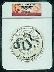 2013 オーストラリア 旧暦 ヘビ 1 キロ (32.15 オンス) 純銀貨 NGC MS70｜WORLD RESOURCE【KING店】