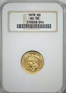 1878 インディアン プリンセス ゴールド 3 ドル ピース $3 NGC ファッティ AU58|WORLD RESOURCE【KING店】