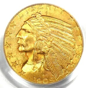 1909-D インディアン ゴールド ハーフ イーグル $5 コイン - PCGS MS64 (UNC BU) - レア - $3,250 価値|WORLD RESOURCE【KING店】