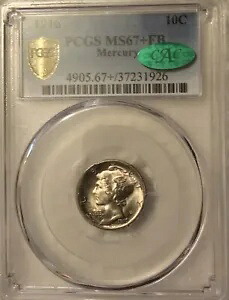 1916-P マーキュリー シルバー ダイム MS67+FB PCGS (CAC)