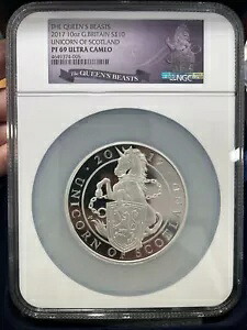 2017 英国 ?10 クイーンズ ビースト ユニコーン オブ スコットランド 10 オンス シルバー .999 コイン NGC PF69UC
