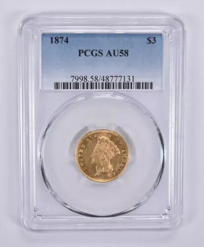 1874年 $3 インディアン プリンセス ヘッド ゴールド 3 ドル AU58 PCGS *9148|WORLD RESOURCE【KING店】
