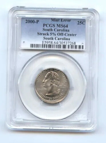 2000-P サウスカロライナ クォーター (25C)-5% オフ センター-PCGS MS 64-レア-ミント エラー-