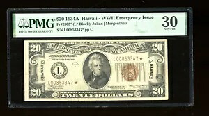 DBR 1934-A $20 FRN ハワイ スター神父2305* PMG 30 シリアル L00853347*