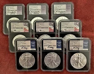 2018-W 光沢のあるシルバー EAG 9 枚セット NGC MS70 FDI メルカン/ジョーンズ/モイ ロケーション ラベル 759,440円