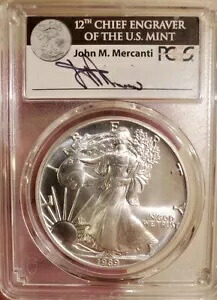 レア 1989 メルカンティ シール ラベル シルバー イーグル PCGS MS70 (157 個のポップ)