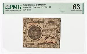 CC-29、1776 年 2 月 17 日、7 大陸通貨、「セレナビット」、PMG 63