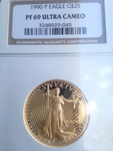 1990-P NGC PF69 $25 プルーフ ゴールド イーグル 1/2 オンス PR ウルトラ カメオ