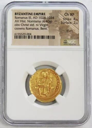 西暦 1028 ~ 1034 年の黄金のビザンチン ロマヌス 3 世 AV 履歴。ノミスマ NGC チョイス XF 4/2|WORLD RESOURCE【KING店】