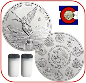 2024 メキシコ BU シルバー リベルタ 1 オンス コイン -- (2) 各 25 コインの密封チューブ｜WORLD RESOURCE【KING店】