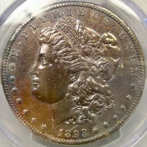 1893 CC モーガン シルバー ドル 非常に希少な美しいレインボートーン PCGS XF 詳細|WORLD RESOURCE【KING店】