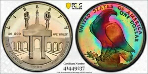 1984-S オリンピック記念銀貨 - PCGS PR68 DCAM - レインボートーン!! JS|WORLD RESOURCE【KING店】