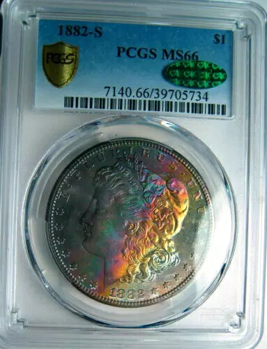 1882-S レインボー トーン モーガン ドル~PCGS 認定宝石 MS66 CAC~ 見た目はセミ PL *|WORLD RESOURCE【KING店】
